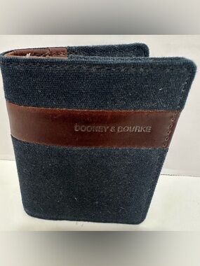 Dooney & Bourke Dark Navy Canvas with Brown Leather Card Holder